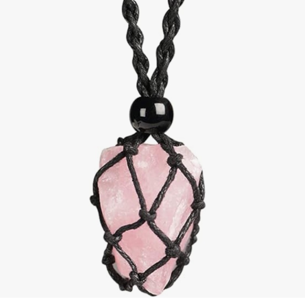 Black pink rose quartz boho minimalist necklace gothic corset wrap natural stone